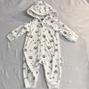 Carter's Cream and Brown Paw Print hoodie Footie Romper